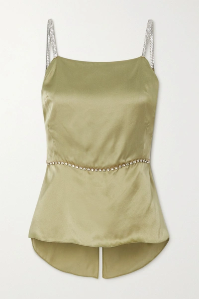 Harmur Open-back Crystal-embellished Silk-satin Top In Army Green