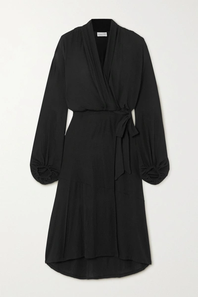 By Malene Birger Ismene Draped Satin-jersey Wrap Midi Dress In Black