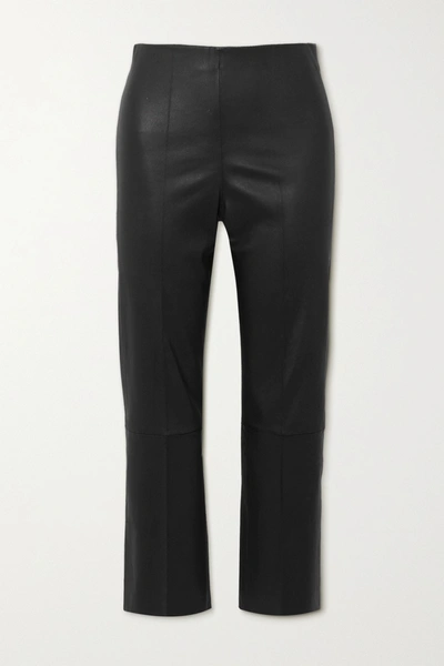 By Malene Birger Florentina Cropped Paneled Leather Slim-leg Pants In Black
