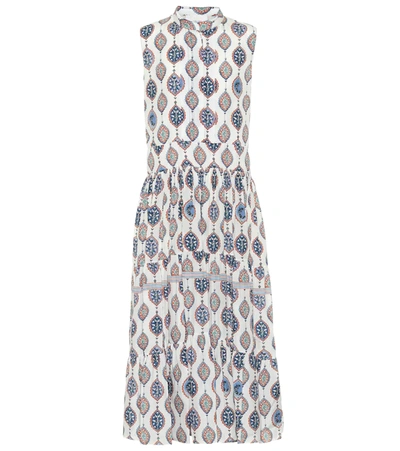 Chloé Tiered Printed Silk Crepe De Chine Midi Dress In White