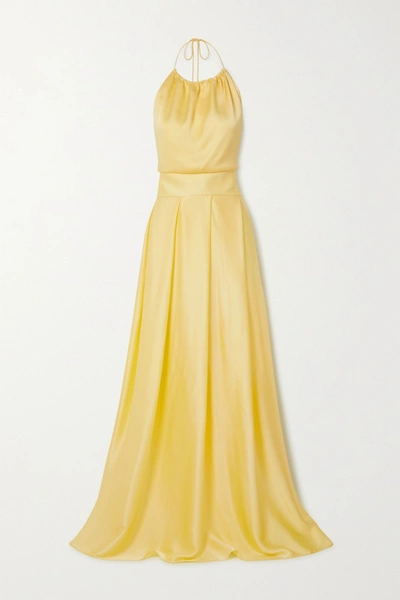 Harmur Silk-blend Satin Halterneck Maxi Dress In Pastel Yellow