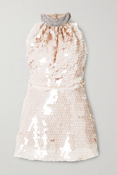 Harmur Crystal And Paillette-embellished Tulle Mini Dress In Neutral