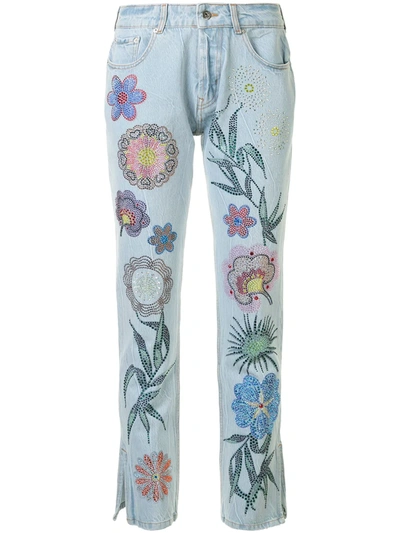 Filles À Papa Floral Embellished Jeans In Blue