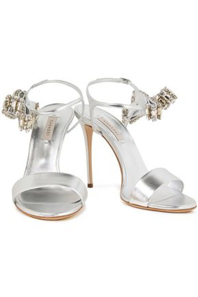 Casadei Bow-embellished Metallic Leather Sandals In Silver