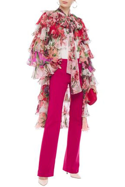Dolce & Gabbana Tiered Ruffled Floral-print Silk-chiffon Jacket In Pink