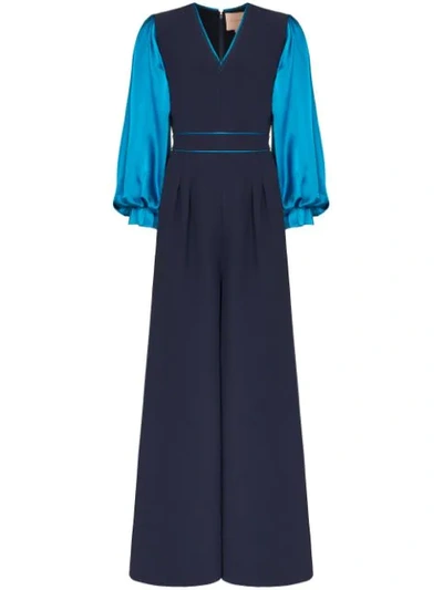 Roksanda Two-tone Cady And Silk-satin Jumpsuit In Blue