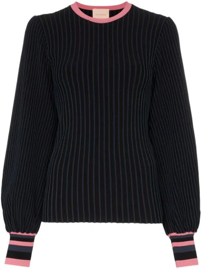 Roksanda Striped Ribbed Stretch-knit Sweater In Navy/ Pink