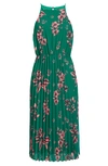 Sam Edelman Floral Pleat Chiffon Midi Dress In Green/ Pink