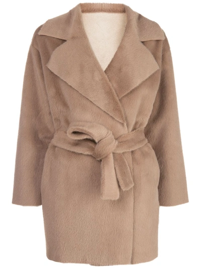 Apparis Marine Faux Fur Reversible Wrap Jacket In Brown