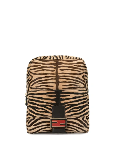 Pre-owned Fendi Tiger Print Mamma Baguette Backpack In Brown