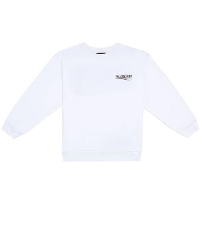 Balenciaga Kids' Logo Print Cotton Sweatshirt In White