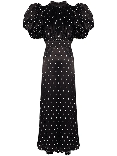 Rotate Birger Christensen Puffed Sleeves Polka Dot Print Dress In Black