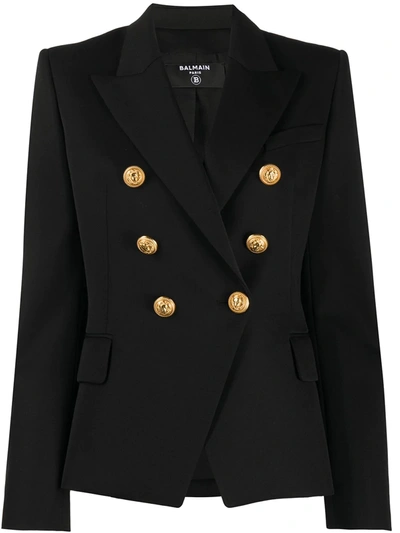 Balmain Double-breasted Structured Blazer In Black