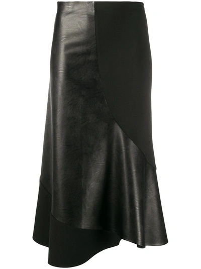 Stella Mccartney Brenda Paneled Stretch-wool And Vegetarian Leather Midi Skirt In Black