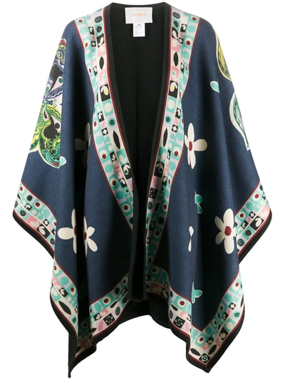 La Doublej Butterfly Blu Print Poncho In Blue