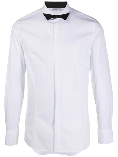 Neil Barrett Contrast Pointed Collar Tuxedo Shirt In White