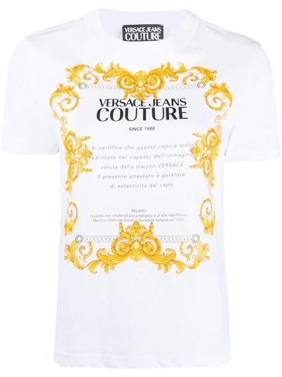 Versace Jeans Couture Baroque Etichetta-print Cotton T-shirt In White