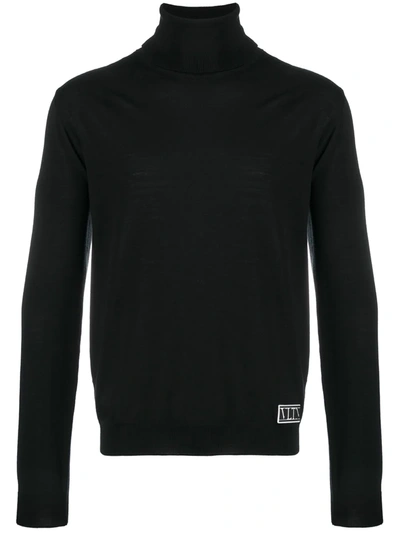 Valentino Logo-patch Roll-neck Jumper In Black