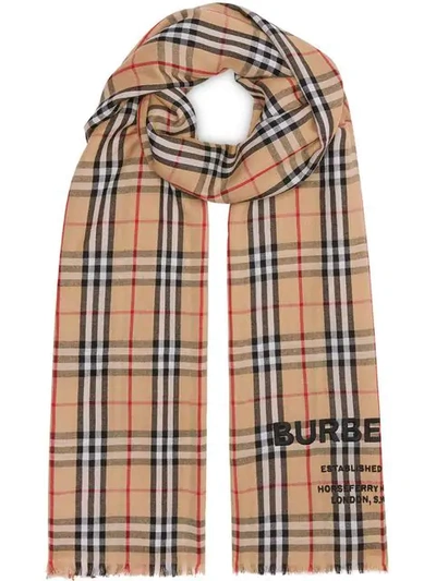 Burberry Embroidered Vintage Check Lightweight Cashmere Scarf In Nude
