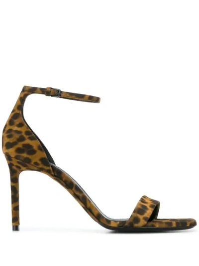 Saint Laurent Lexi Ankle-strap Leopard-print Suede Sandals In Brown