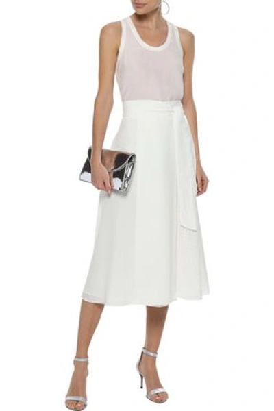 Iris & Ink Arabella Wrap-effect Burnout Poplin Midi Skirt In White