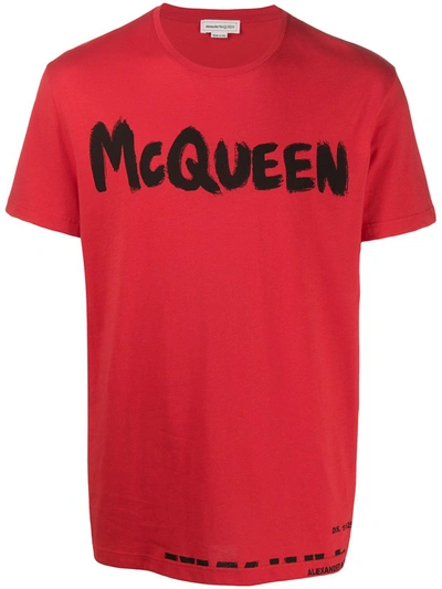 Alexander Mcqueen Graffiti-logo Slim-fit T-shirt In Red