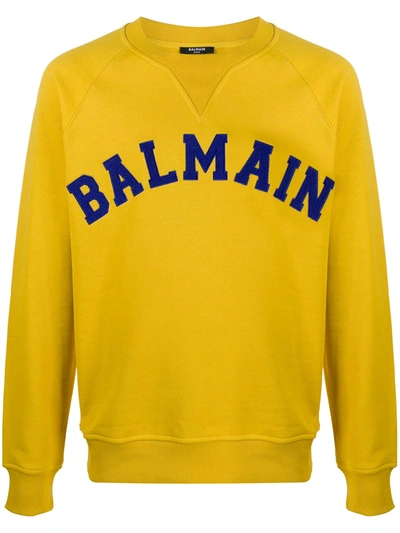 Balmain University Logo-embroidered Sweatshirt In Yellow