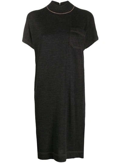 Brunello Cucinelli Knitted T-shirt Dress In Grey