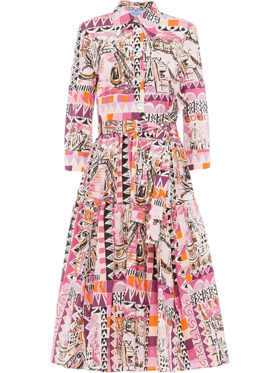 Prada Abstract Sketch-print Dress In Pink