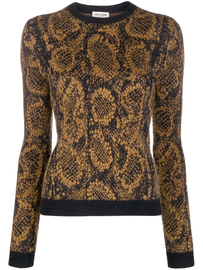 Saint Laurent Snake-skin Effect Ribbed Sweater In Black/beige