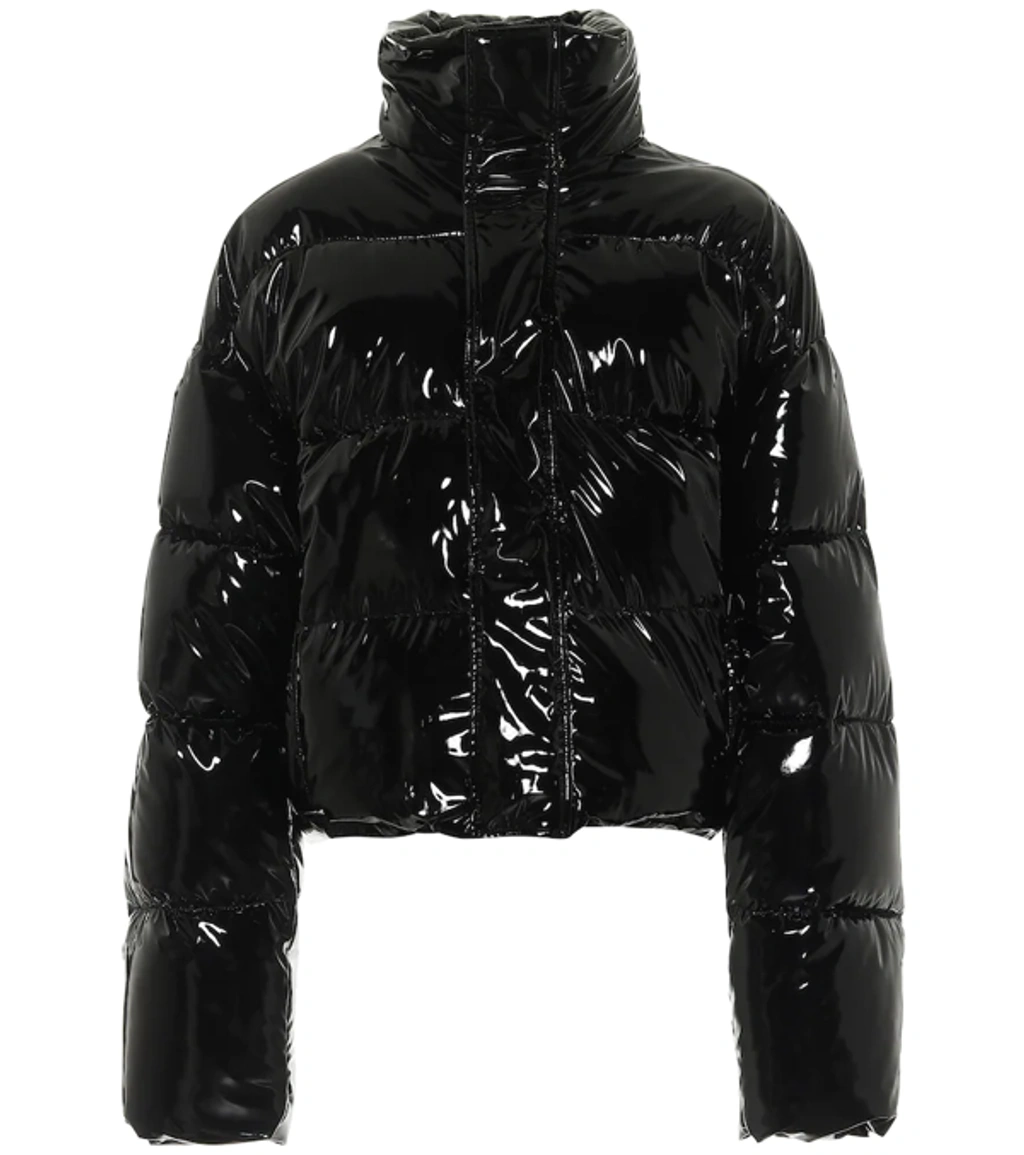 Balenciaga Black Shiny Cropped Puffer Jacket | ModeSens