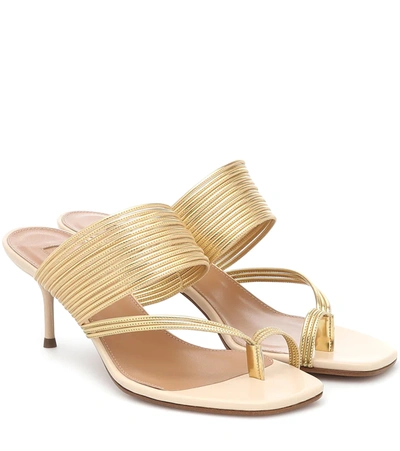 Aquazzura Sunny 60 Leather-trimmed Sandals In Crg Cream Gold
