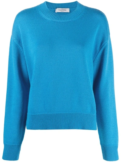 Valentino Crew Neck Knitted Jumper In Blue