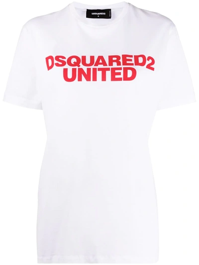 Dsquared2 United Logo Cotton T-shirt In White/red