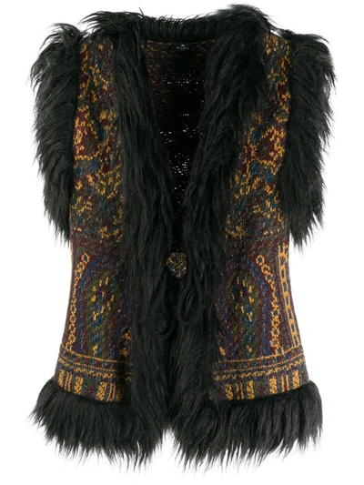 Etro Faux Fur-trimmed Knit Waistcoat In Black