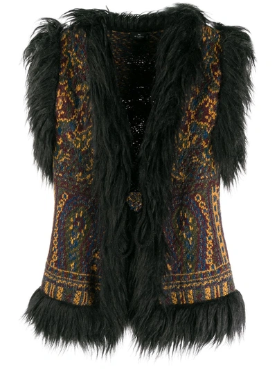 Etro Faux Fur-trimmed Knit Vest In Black