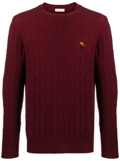Etro Logo Embroidery Ribbed Wool Sweater In Red