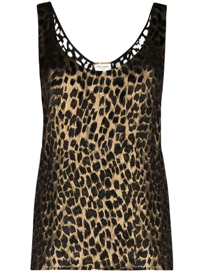 Saint Laurent Metallic Leopard-print Vest In Black