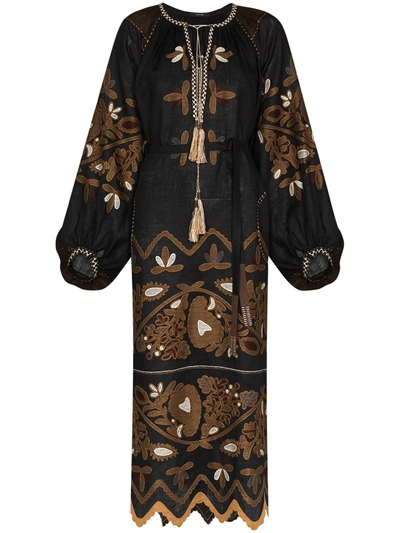 Vita Kin Mirela Belted Embroidered Dress In Black