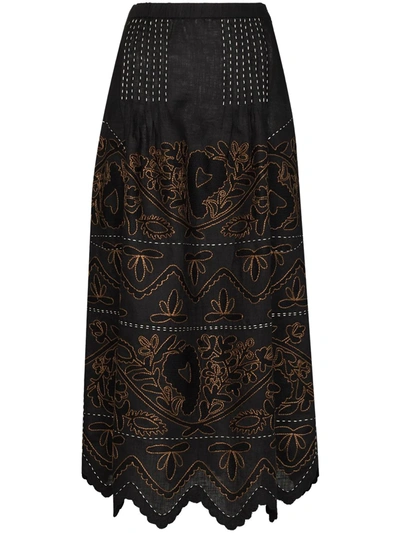 Vita Kin Mirella Embroidered Linen Skirt In Black