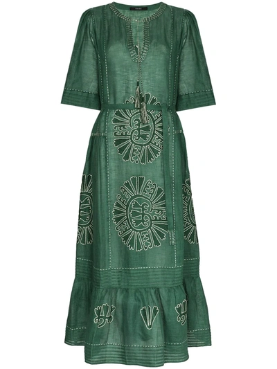 Vita Kin Camelia Embroidered Linen Dress In Green