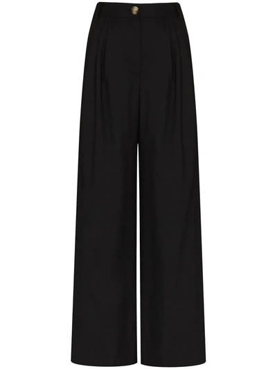 Rejina Pyo Tate Satin-trimmed Cotton-blend Wide-leg Pants In Black