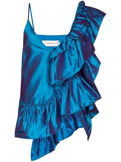 Marques' Almeida Frill Detail Silk Camisole Top In Blue