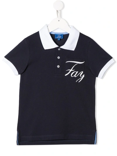 Fay Kids' Blue And White Cotton Polo Shirt