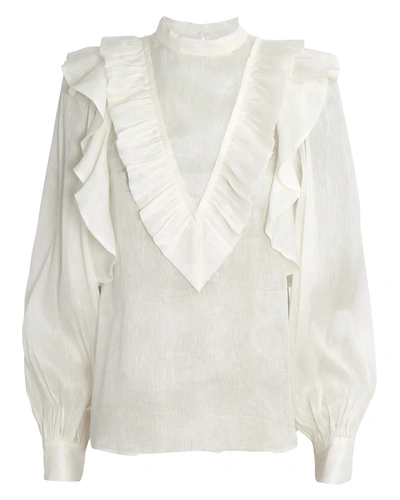 Aje Liberation Frill Silk-linen Blouse In Ivory