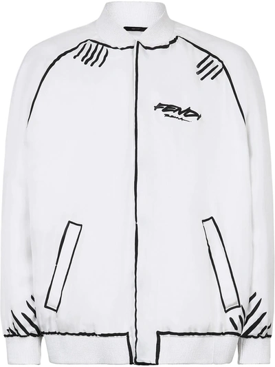 Fendi Outline-print Bomber Jacket In White