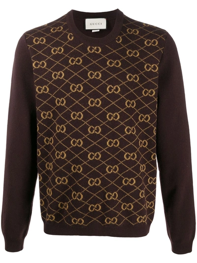 Gucci Gg Logo-jacquard Wool Jumper In Brown