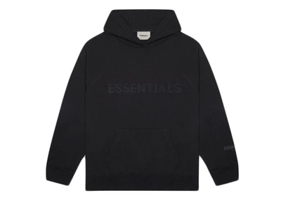 Pre-owned Fear Of God Essentials 3d Silicon Applique Pullover Hoodie Dark Slate/stretch Limo/black