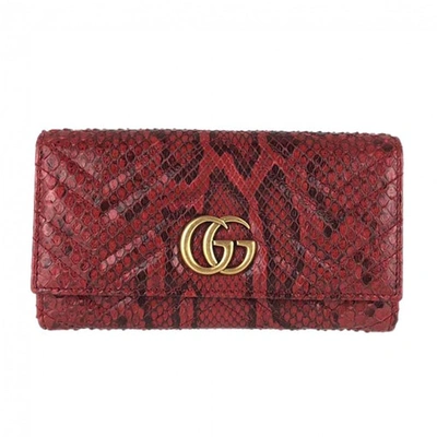 Pre-owned Gucci Marmont Red Python Wallet