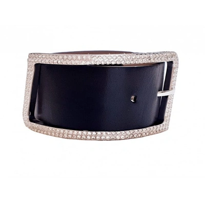 Pre-owned Swarovski Leather Bracelet In Black